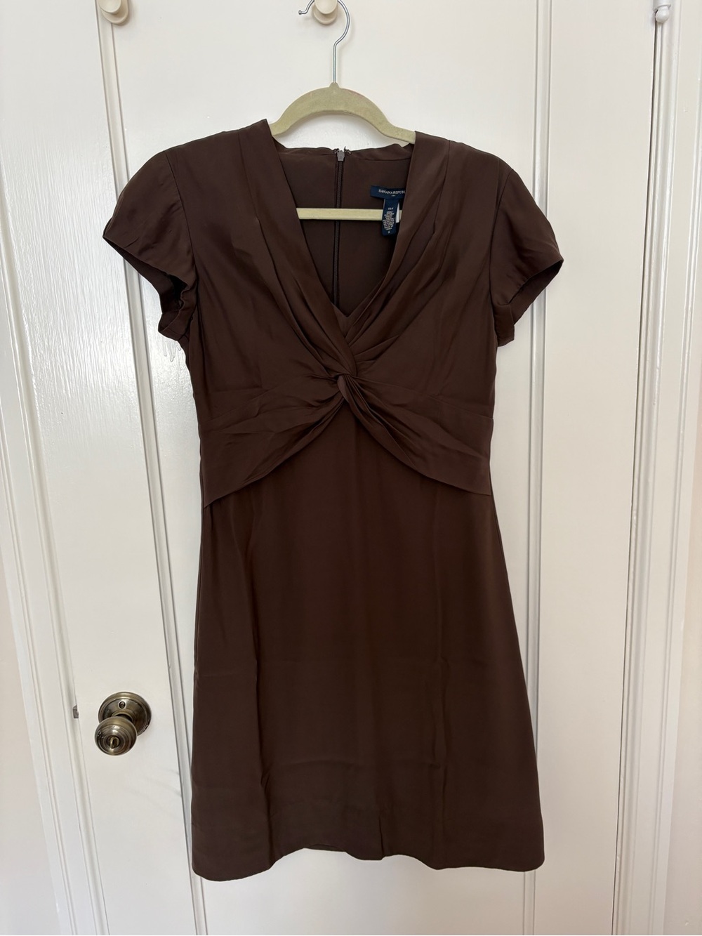 Banana Republic Brown Silk Twist-Front V-Neck Dress